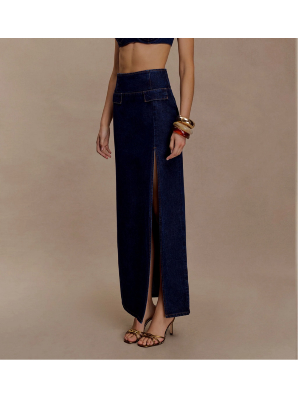 MESHKI Maylena High Rise Denim Maxi Skirt Sz L NWT